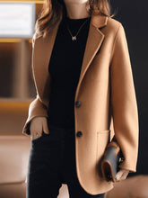 Aurohaya Women's Wool-Look Solid Coat Button-Front Lapel Blazer Jacket with Pockets